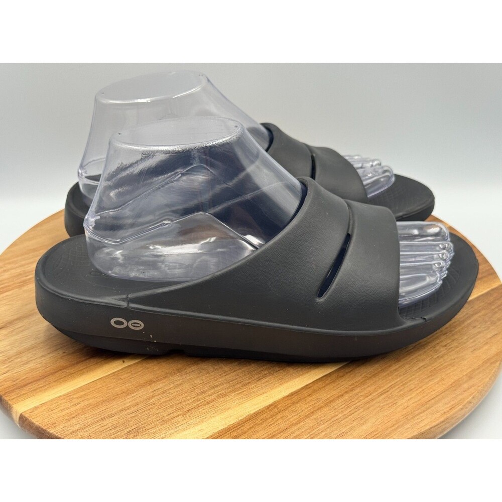 OOFOS OOahh Slide Sandals Men 6 Women's 8 Black Recovery Comfort Slip-Ons EU 39